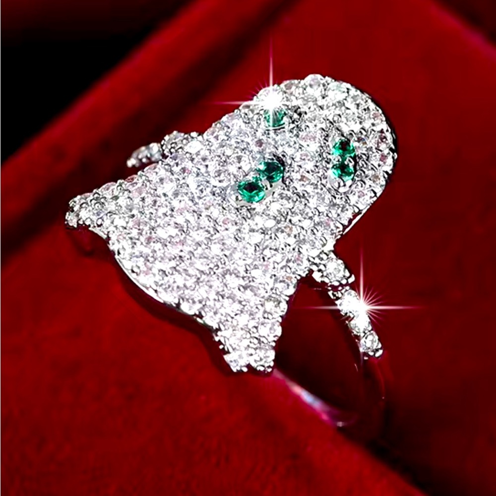 Happy Halloween bling ghost ring beautiful white crystal silver-tone ring